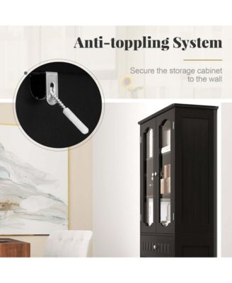 63" MDF Bathroom Cabinet with Tempered Glass Doors, Adjustable Shelves and Large Drawer