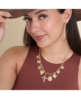 Gold-Tone Textured Cross & Heart Charm Necklace