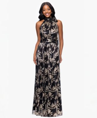 Betsy & Adam - Petite Sleeveless Metallic Halter Dress