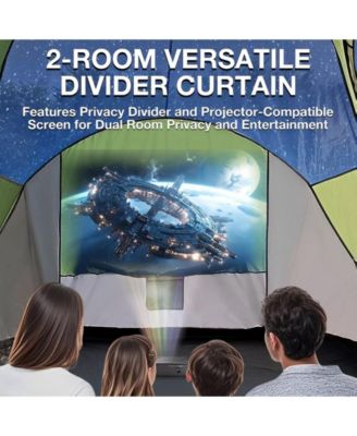 5-6 Person Family Camping Tent, Waterproof 2-Room Dome Tent with Divider Curtain, Panoramic Windows & Carry Bag