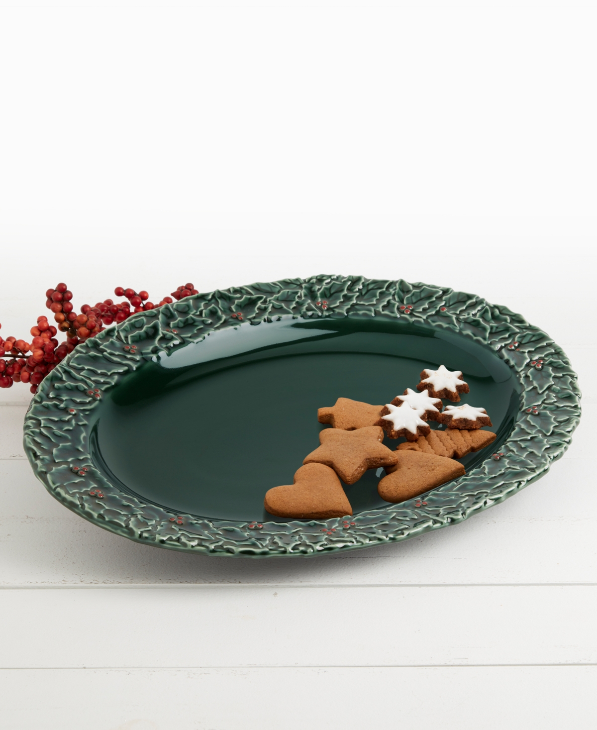 Haven 16" Green Holly Platter In Green