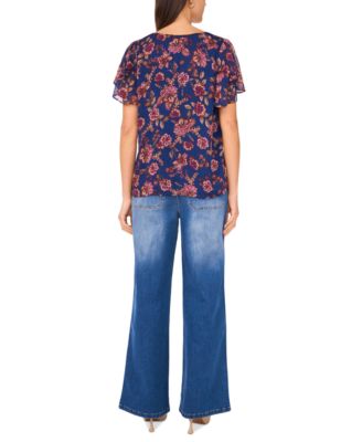 Women's Flutter-Sleeve V-Neck Blouse