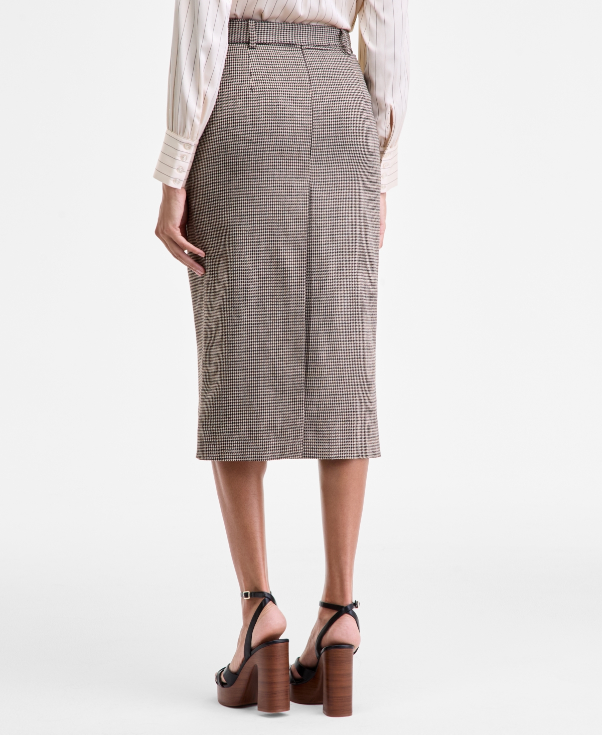 French Connection Women's Houndstooth Belted Midi Skirt In Gray