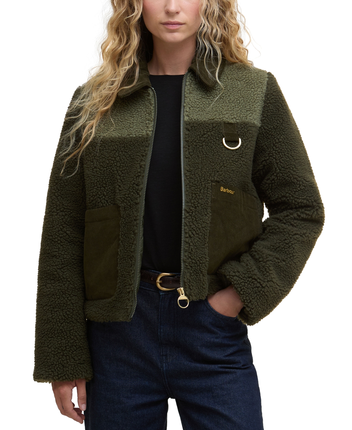 Barbour Malena Fleece Jacket Olive/light Moss In Green