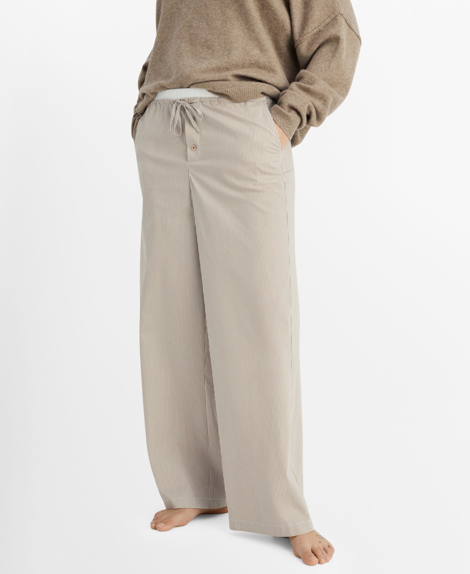 Women's Elastic Detail Striped Pajama Pants