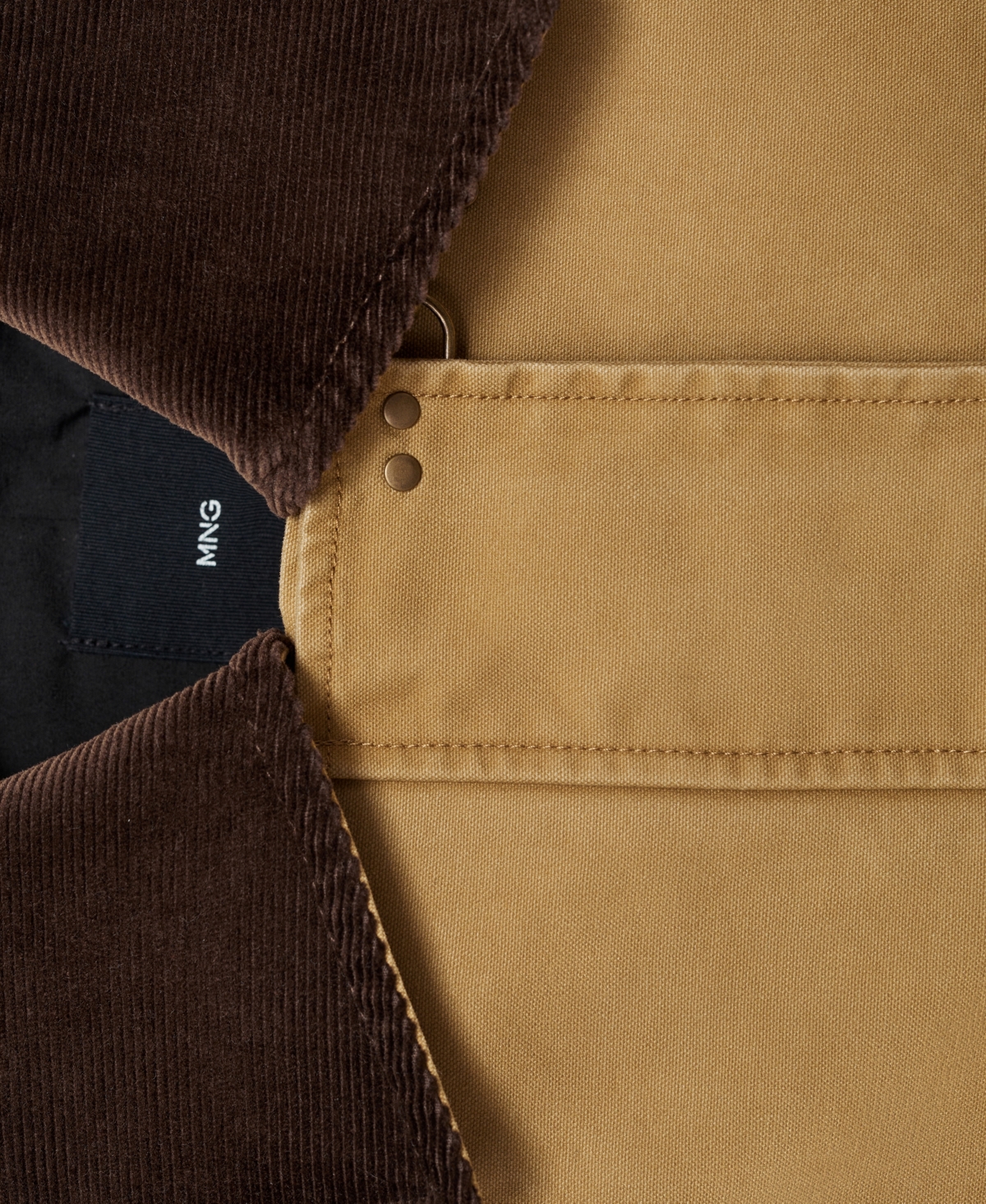 Mango Corduroy Colllar Cotton Canvas Coat In Brown