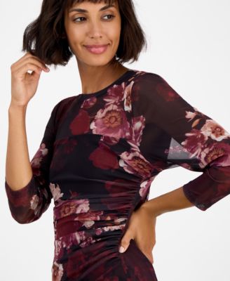 Petite Side Ruched Printed Midi Dress