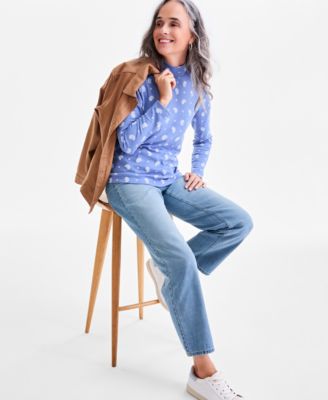 Women's Printed Mock Neck Knit Top, Macy's Exclusive