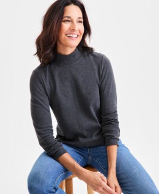 Style & Co - Petite Heathered Mock Neck Top