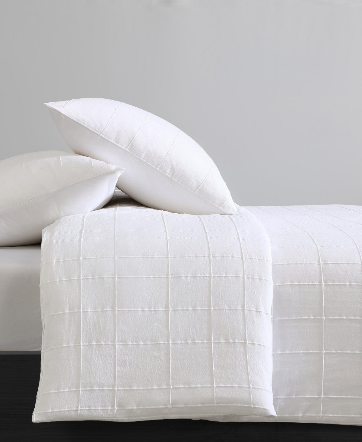 Calvin Klein Solid Puckered Grid 3-Pc. Duvet Cover Set