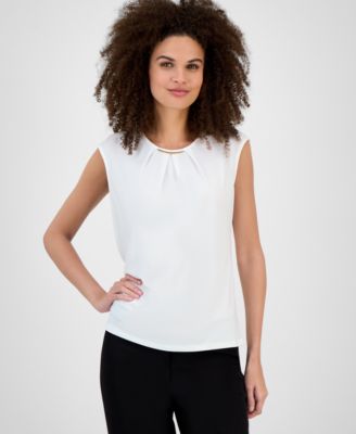 Kasper - Scoop-Pleat-Neck Cap-Sleeve Blouse, Regular & Petite
