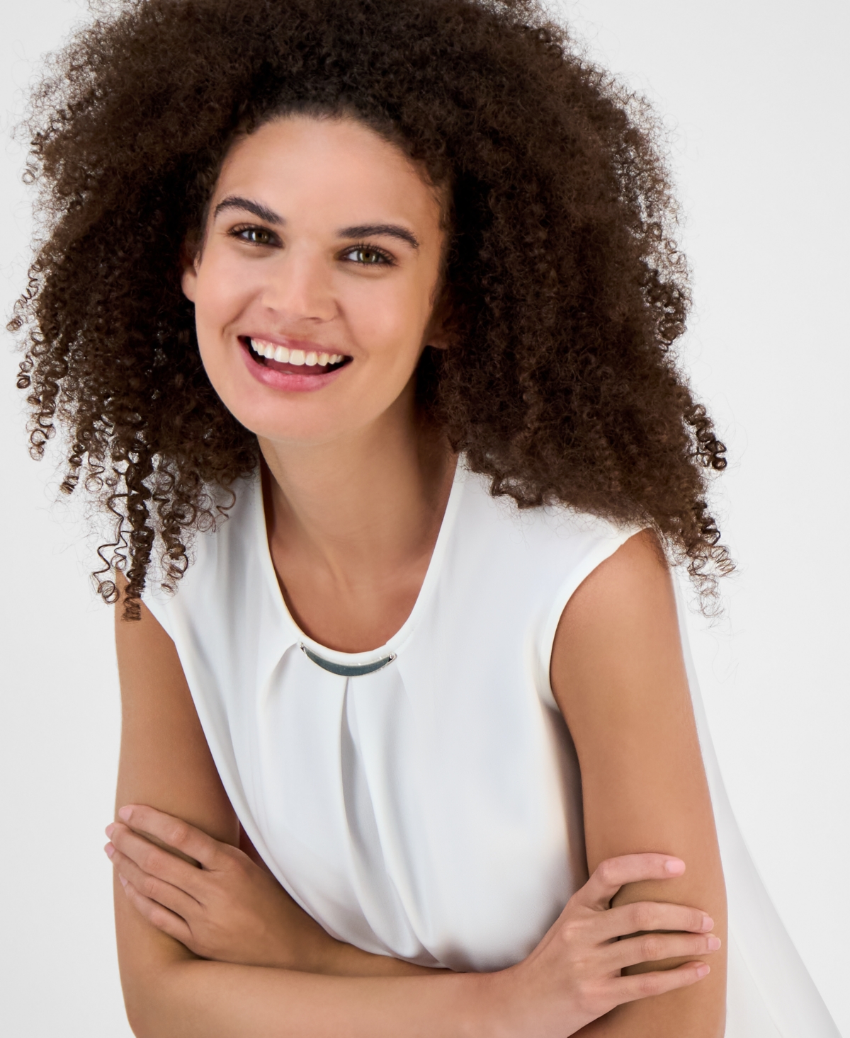 Kasper Scoop-pleat-neck Cap-sleeve Blouse, Regular & Petite In White