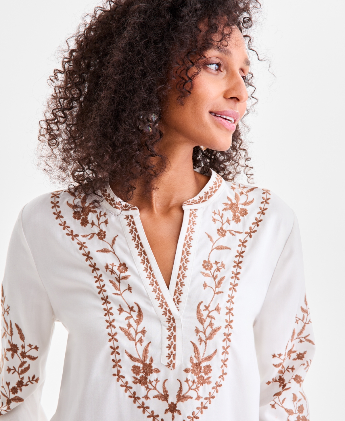 Style & Co Petite Isabella Embroidered Tunic Top, Macy's Exclusive In White