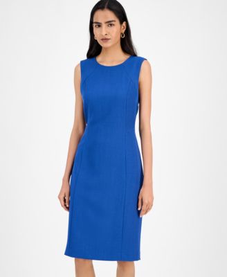 Crepe Sleeveless Round-Neck Sheath Dress, Regular & Petite