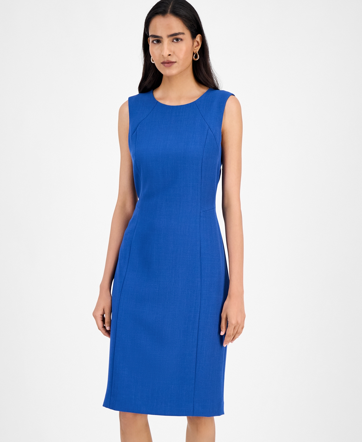 Kasper Crepe Sleeveless Round-neck Sheath Dress, Regular & Petite In Blue