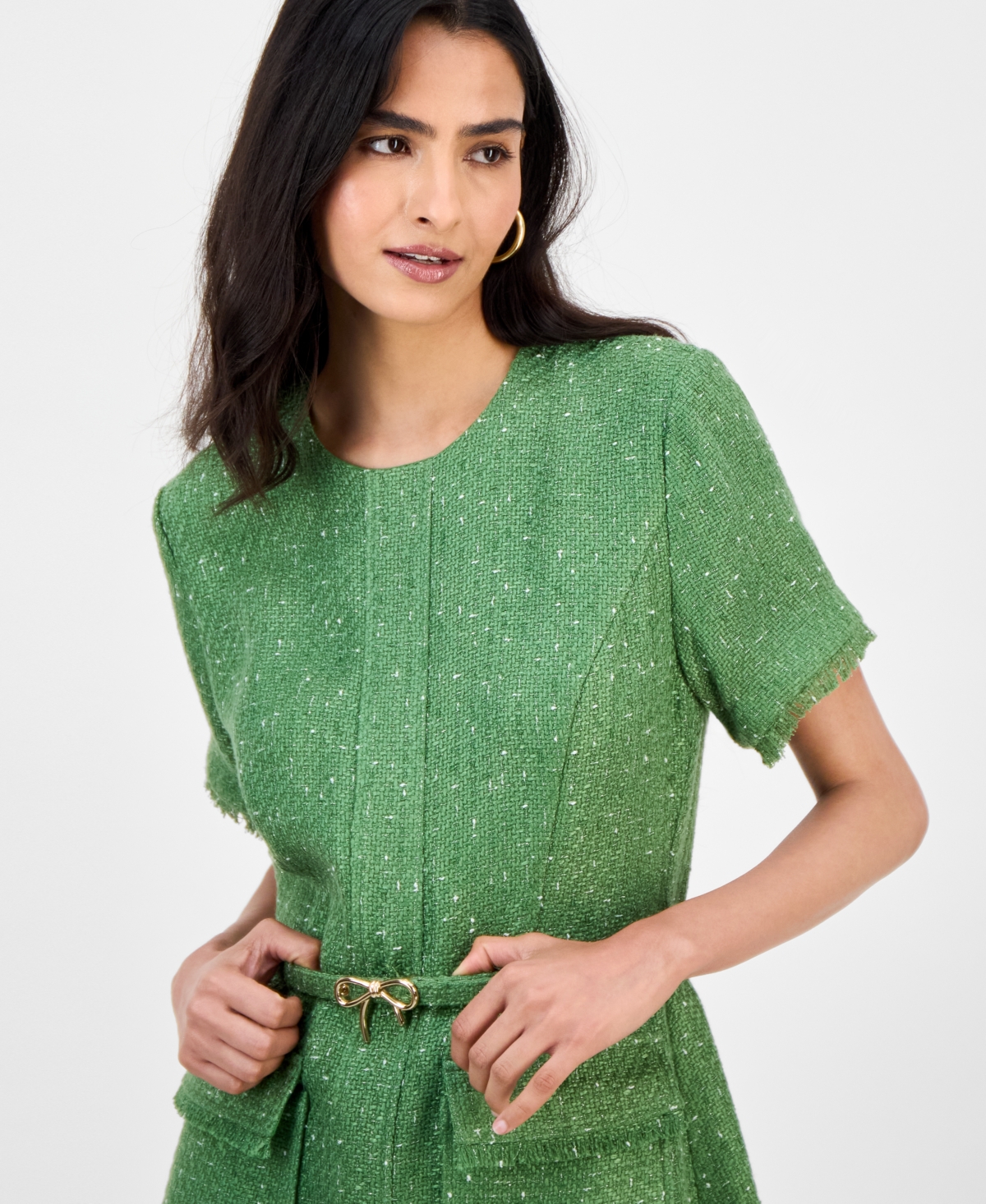 Tahari Asl Fray Bouclé Dress In Green