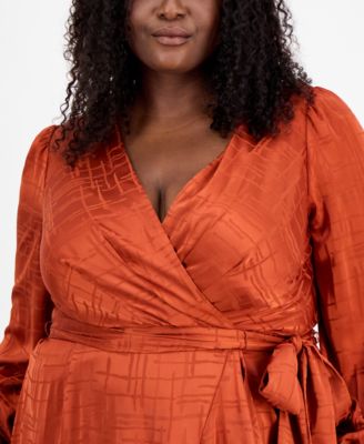 Plus Size Surplice V-Neck Belted Midi Dress
