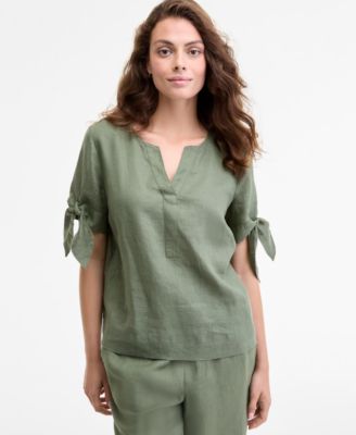 Charter Club 100 Linen Tie Cuff Top Drawstring Pants Macys Exclusive In Green