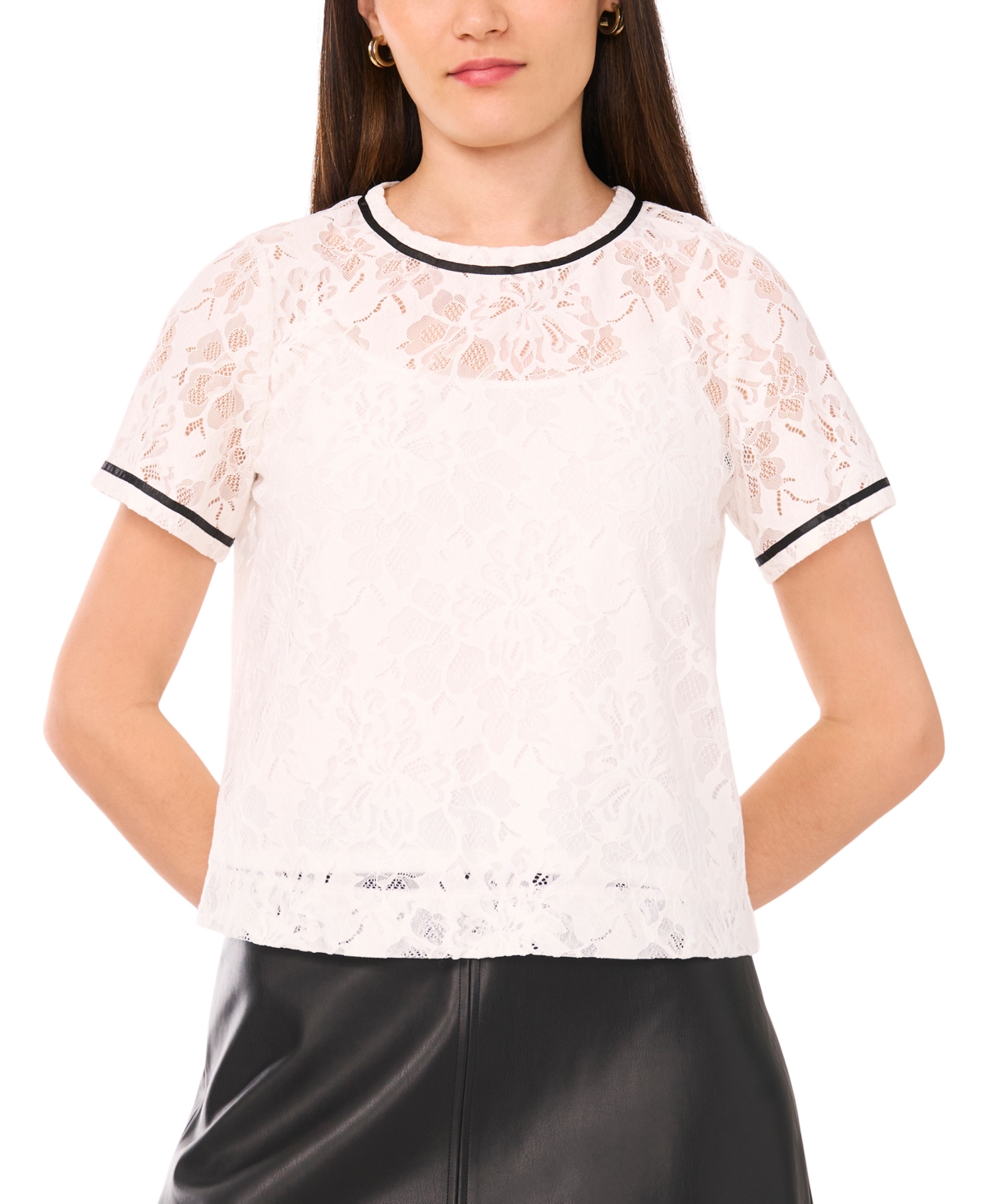 Women's Crewneck Short-Sleeve Lace Top - New Ivory