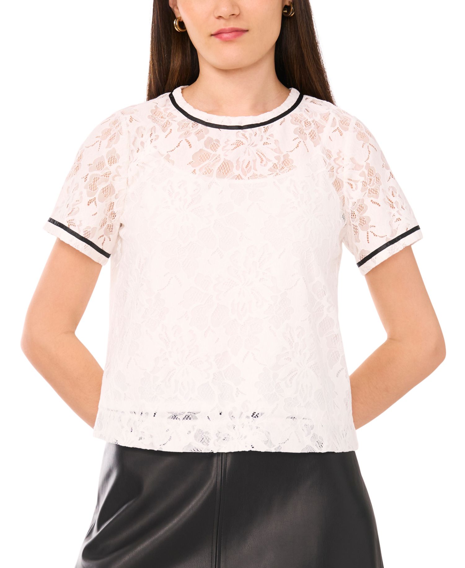 Women's Lace Crewneck Short-Sleeve Top