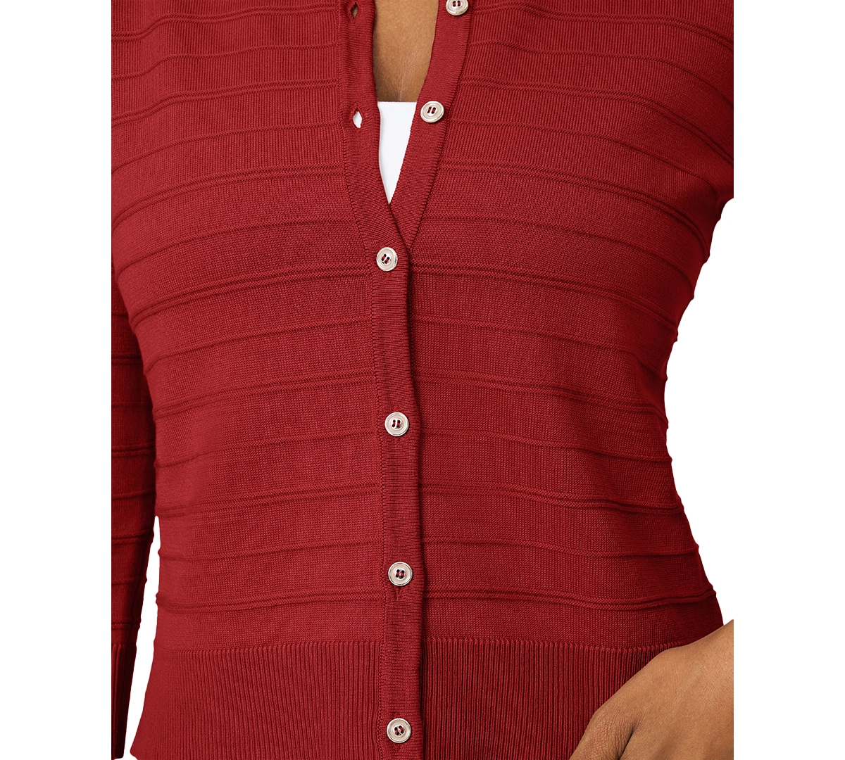 Melissa Paige Women's Ottoman-rib 3/4-sleeve Crewneck Cardigan In Red