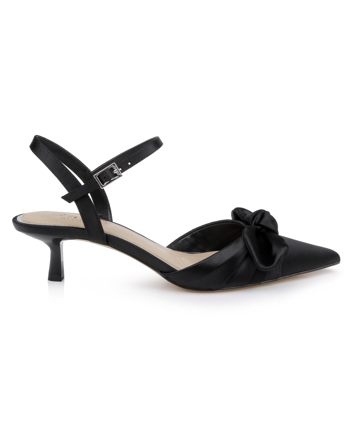 Jewel Badgley Mischka Favor Ankle Strap Pointed Toe Kitten Heel Pump In Black