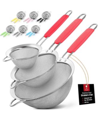 Set of 3 Premium Stainless Steel Fine Mesh Strainer with Non-Slip Handles