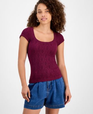 And Now This - Petite Short-Sleeve Textured Top