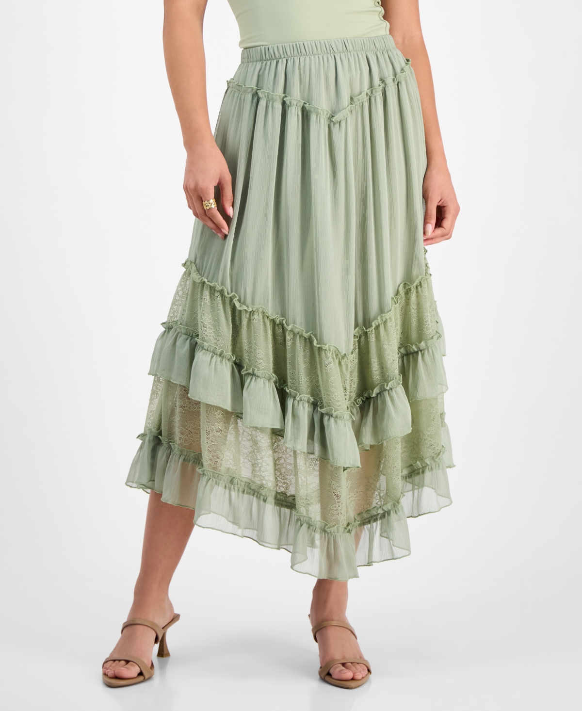 And Now This Petite Asymmetric-lace-trim Maxi Skirt, Macy's Exclusive In Green