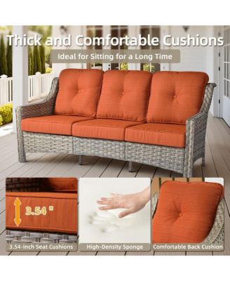 7 Piece Outdoor Patio Furniture with 42 inch Fire Pit,Swivel Rocking Chairs Coversation Set with Comfy Sectional Sofa,Wicker Ottoman