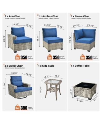 9-Piece Outdoor Wicker Patio Furniture Set with Rattan Modular Sectional Sofa, Swivel Rocking Chairs, and Side Table