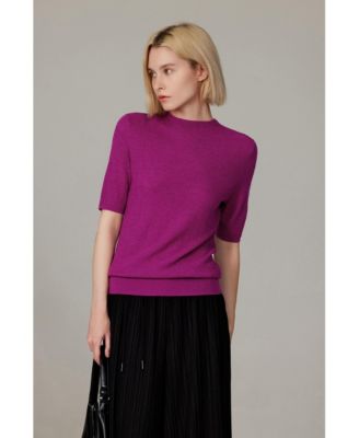 Women's Funnel Neck Short Sleeve Sweater | 75% Merino Wool 25% Silk Ultra Soft Fine-gauge Knit Top | Machine Washable