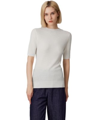 Women's Funnel Neck Short Sleeve Sweater | 75% Merino Wool 25% Silk Ultra Soft Fine-gauge Knit Top | Machine Washable