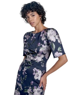 Women's Scuba Printed Jewel-Neck Gown