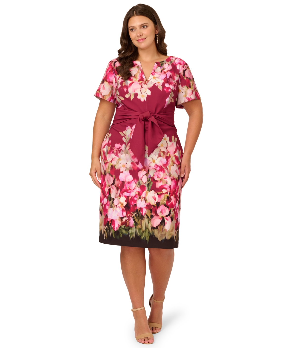 Plus Size Short-Sleeve Sheath Dress - Berry Multi