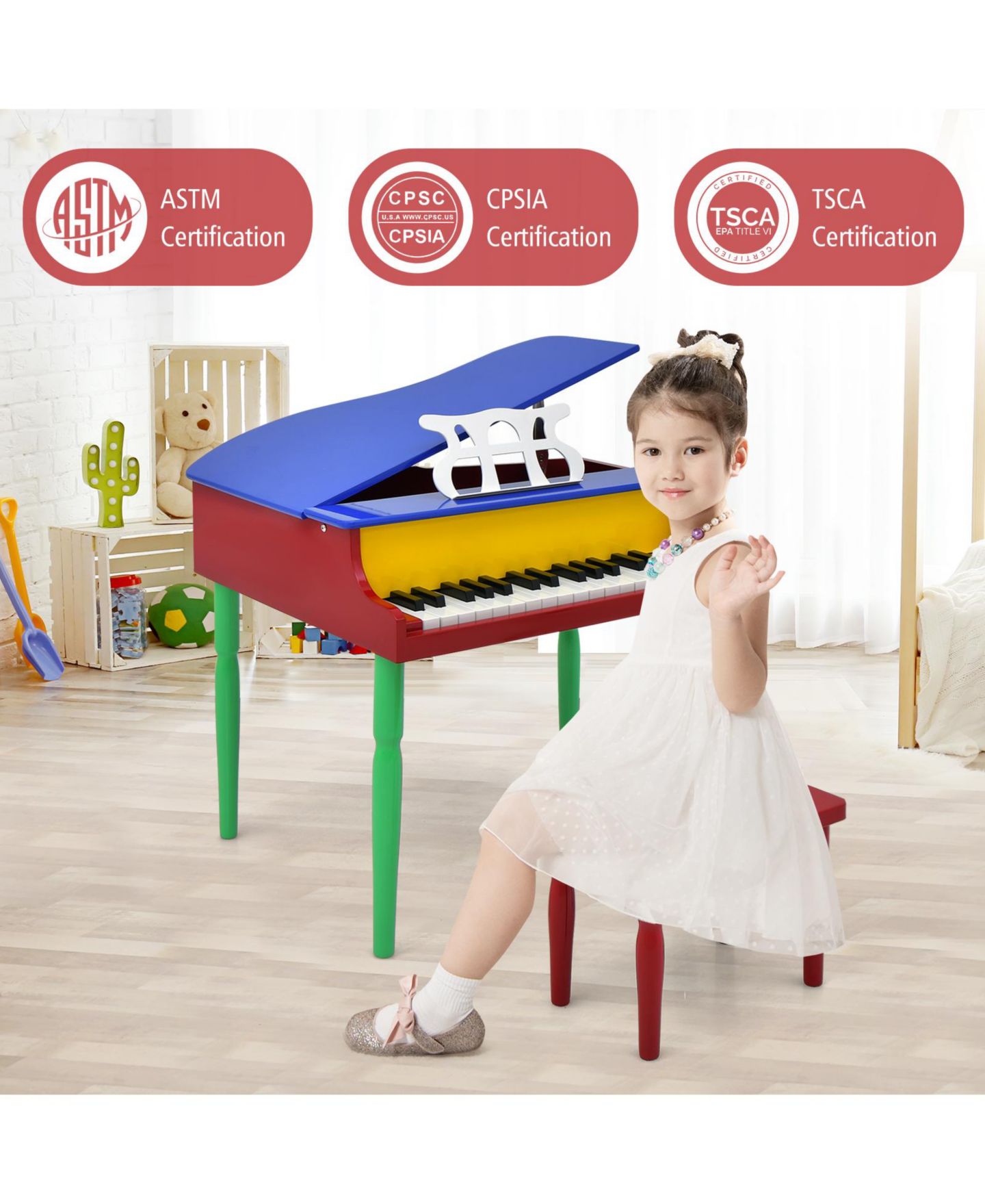 Детские игрушки Mecale 30-Key Wood Grand Piano Musical Toy, 3-Piece Set, Ages 3+, цвет: Синий — фото 9