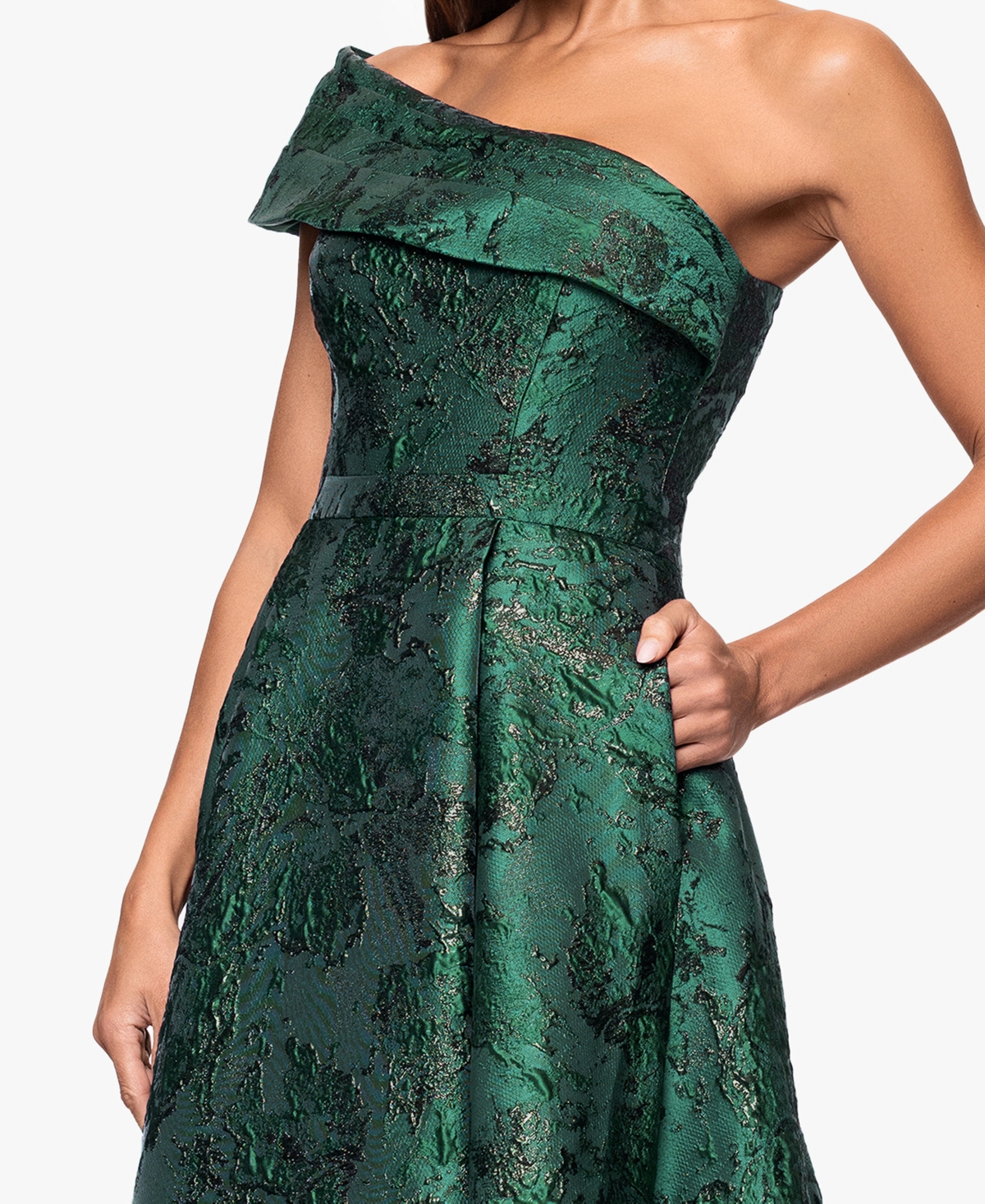 Xscape Women's Jacquard One-shoulder Ball Gown In Green