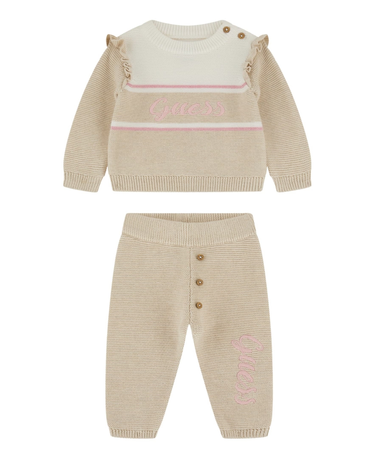 Guess Baby Boys 2-piece Brushed Velour Hooded Zip-up Sweatshirt And Sweatpants Set In Neutral
