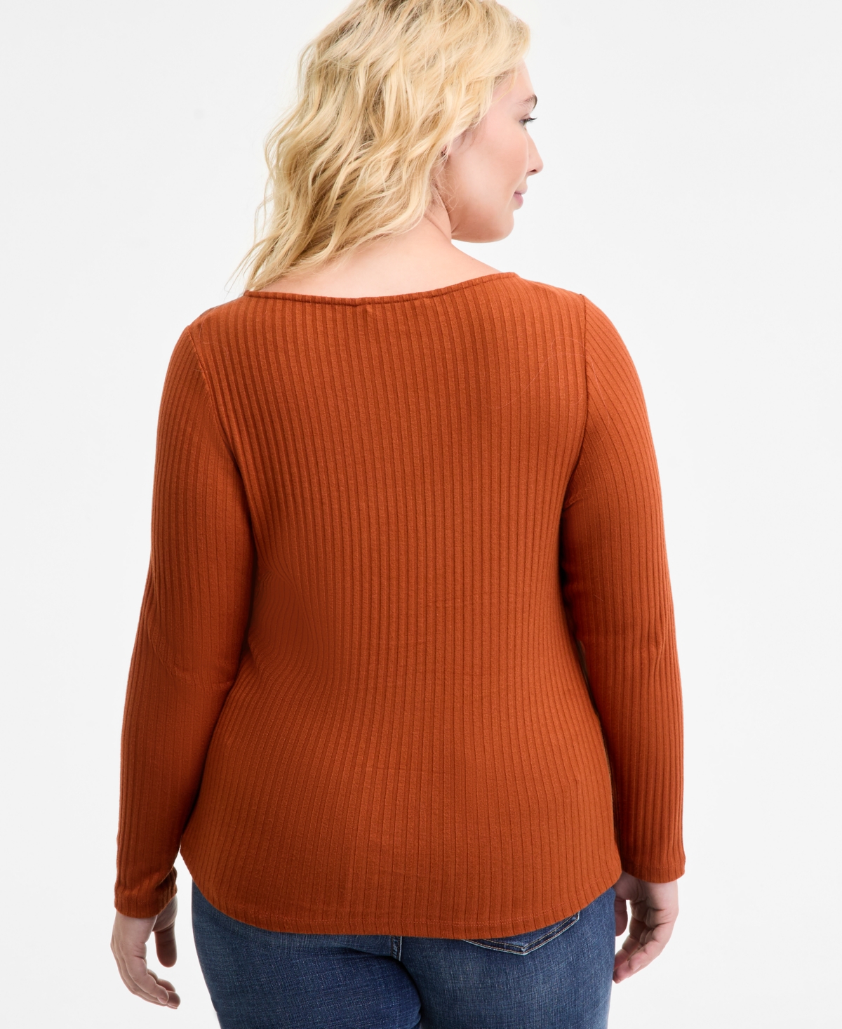 Liverpool Los Angeles Trendy Plus Size Ribbed Boatneck Top In Brown