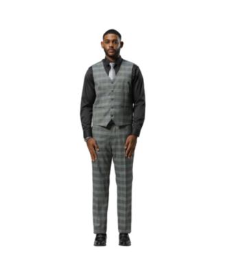 Big & Tall Glen Plaid 3-Piece Jacket With Solid Vest And Pants Suit Peak Lapel