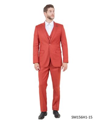 Men's Solid Textured 3-Piece Jacket With Solid Vest And Pants Suit Notch Lapel