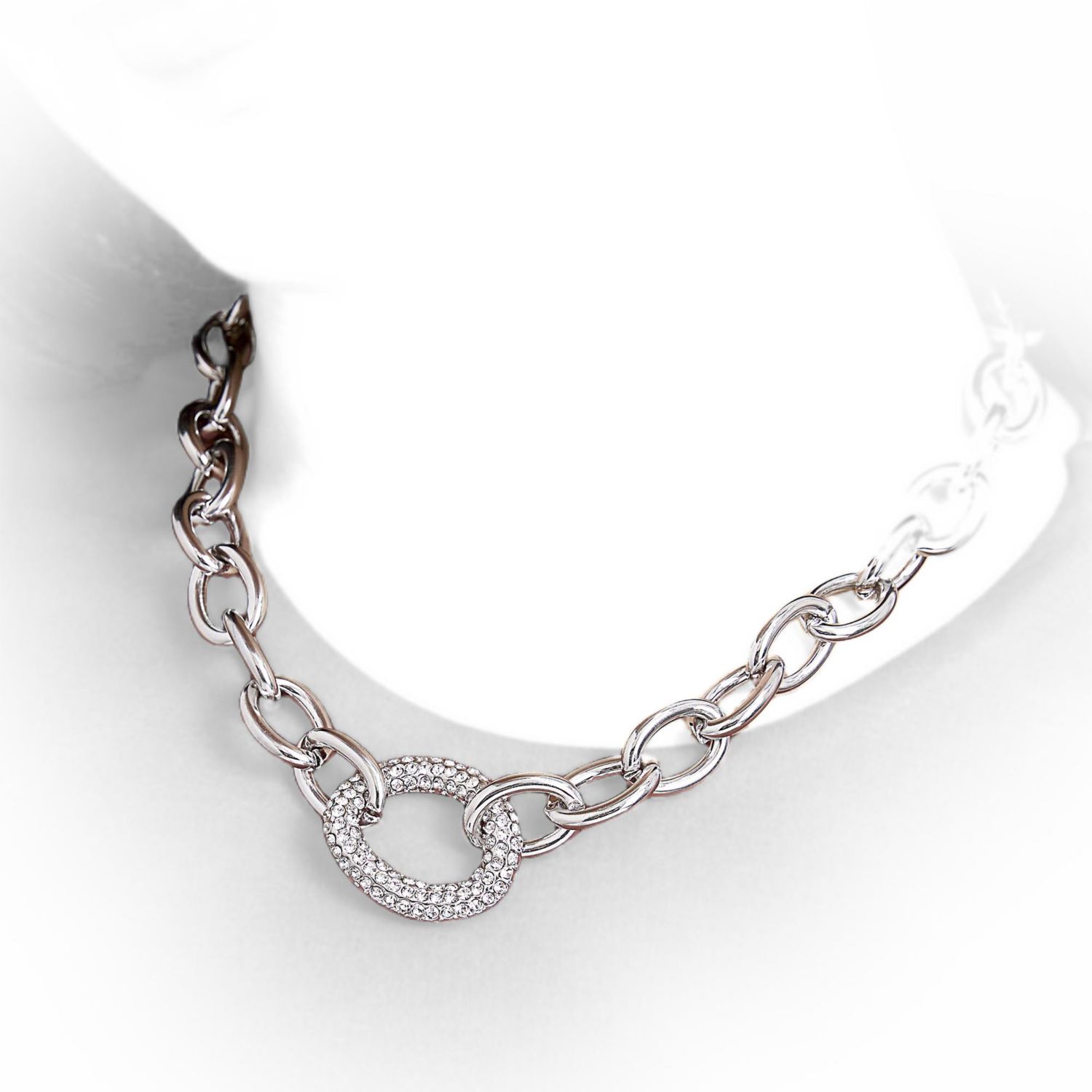 -Tone Oval PavÃ© Link Statement Necklace