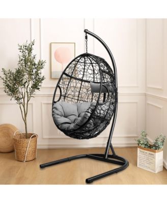 Hanging Hammock Chair Egg Swing Chair w/ Seat Cushion Pillow Stand