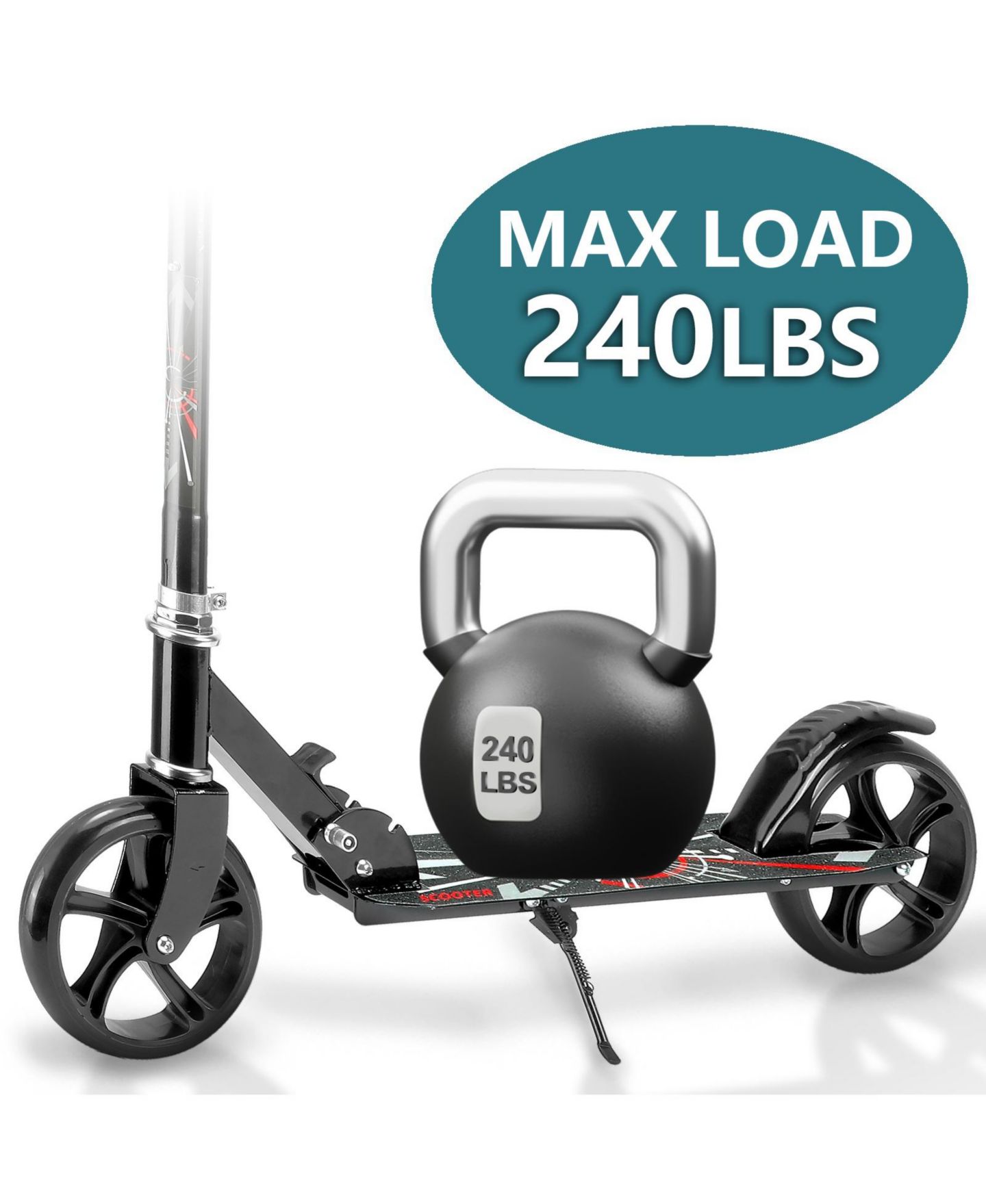 Детская игрушка SUGIFT Folding Kick Scooter with 3 Adjustable Heights for Teens & Adults, цвет: Чёрный — фото 5