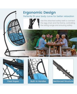 Hanging Hammock Chair Egg Swing Chair w/ Blue Cushion Pillow Stand
