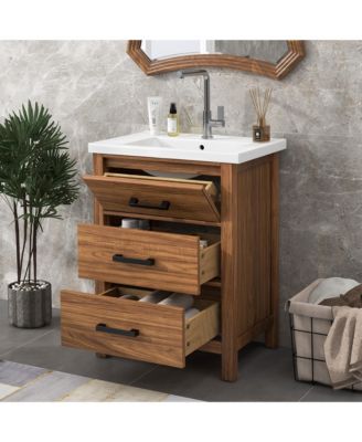 24" Freestanding Vanity with Ceramic Sink, Cabinet with 3 Drawers