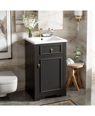 20" Solid Wood & MDF Bathroom Vanity with Ceramic Sink, Soft-Close Door, Adjustable Shelf & Door Rack Organizer