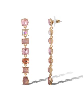Light Pink Crystal Linear Drop Earrings in Gold-Tone