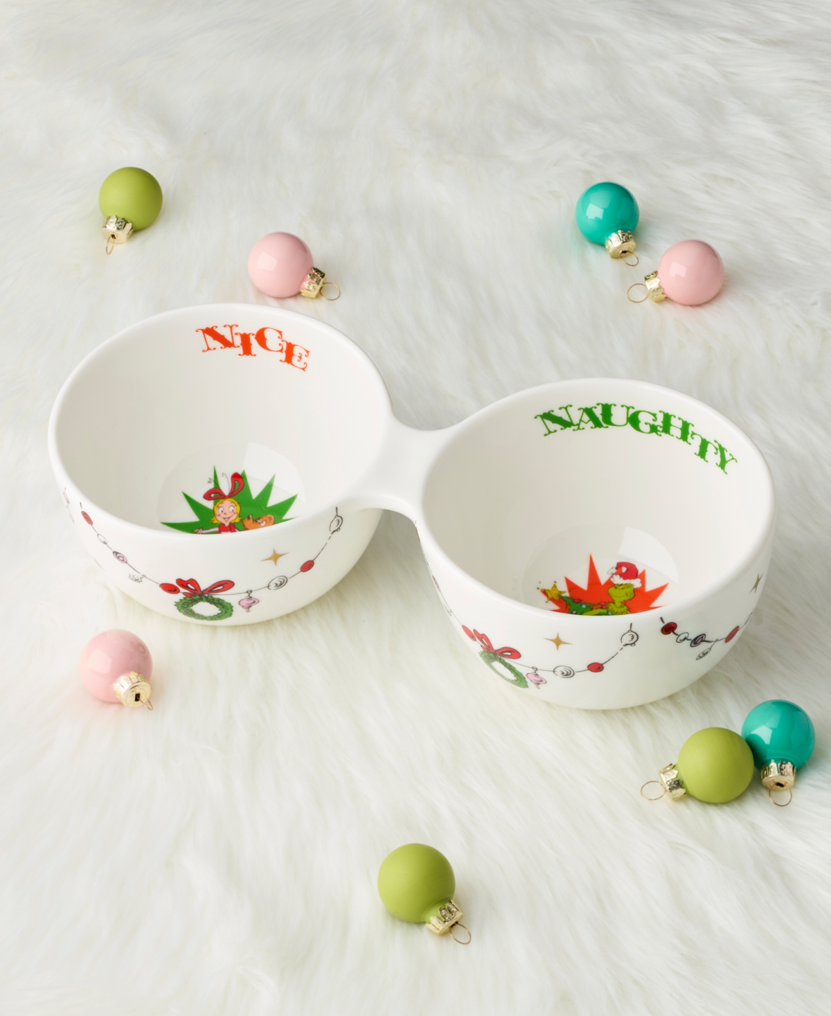 Lenox Merry Grinchmas Naughty Or Nice Double Dip Bowl In White