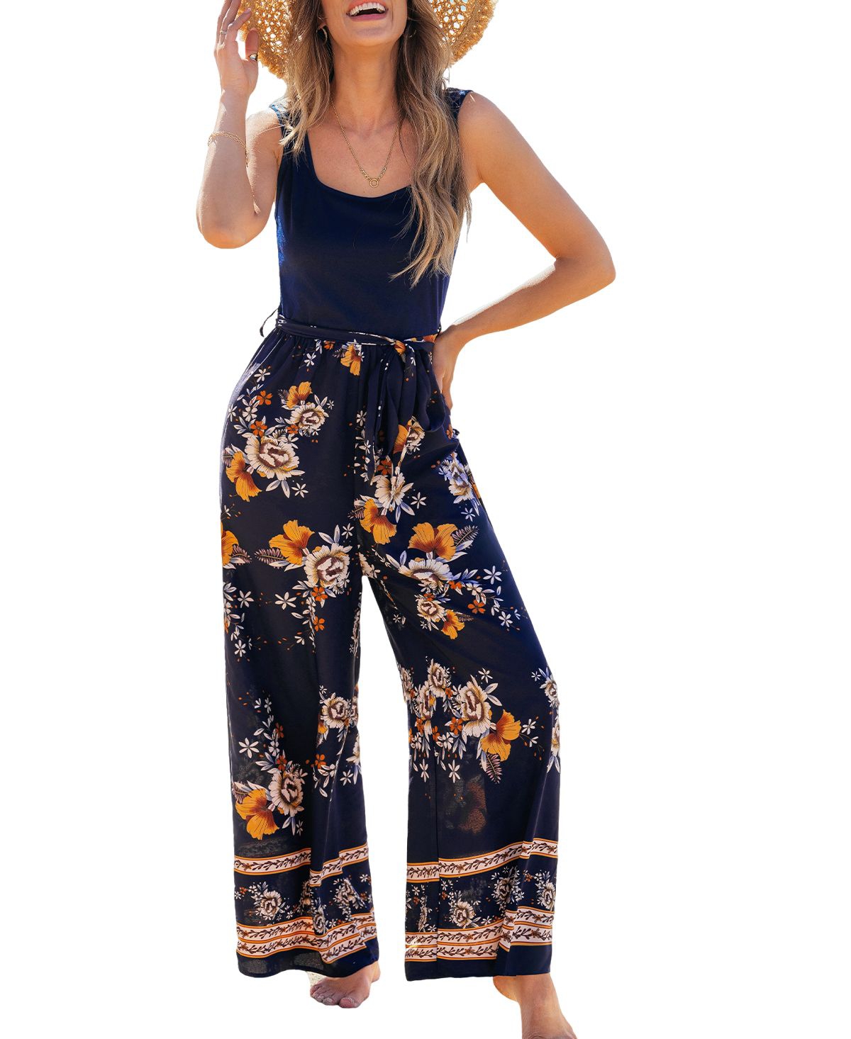 Women's Dried Bouquet Floral Jumpsuit - Dark blue
